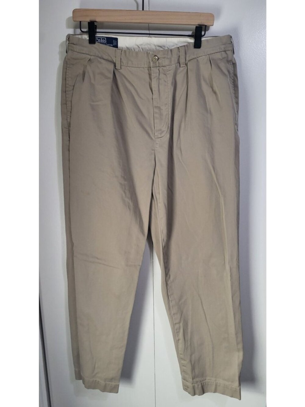 Polo By Ralph Lauren Men's 34x30 Andrew Pants Khaki Chino Pleated Vintage - Picture 2 of 8